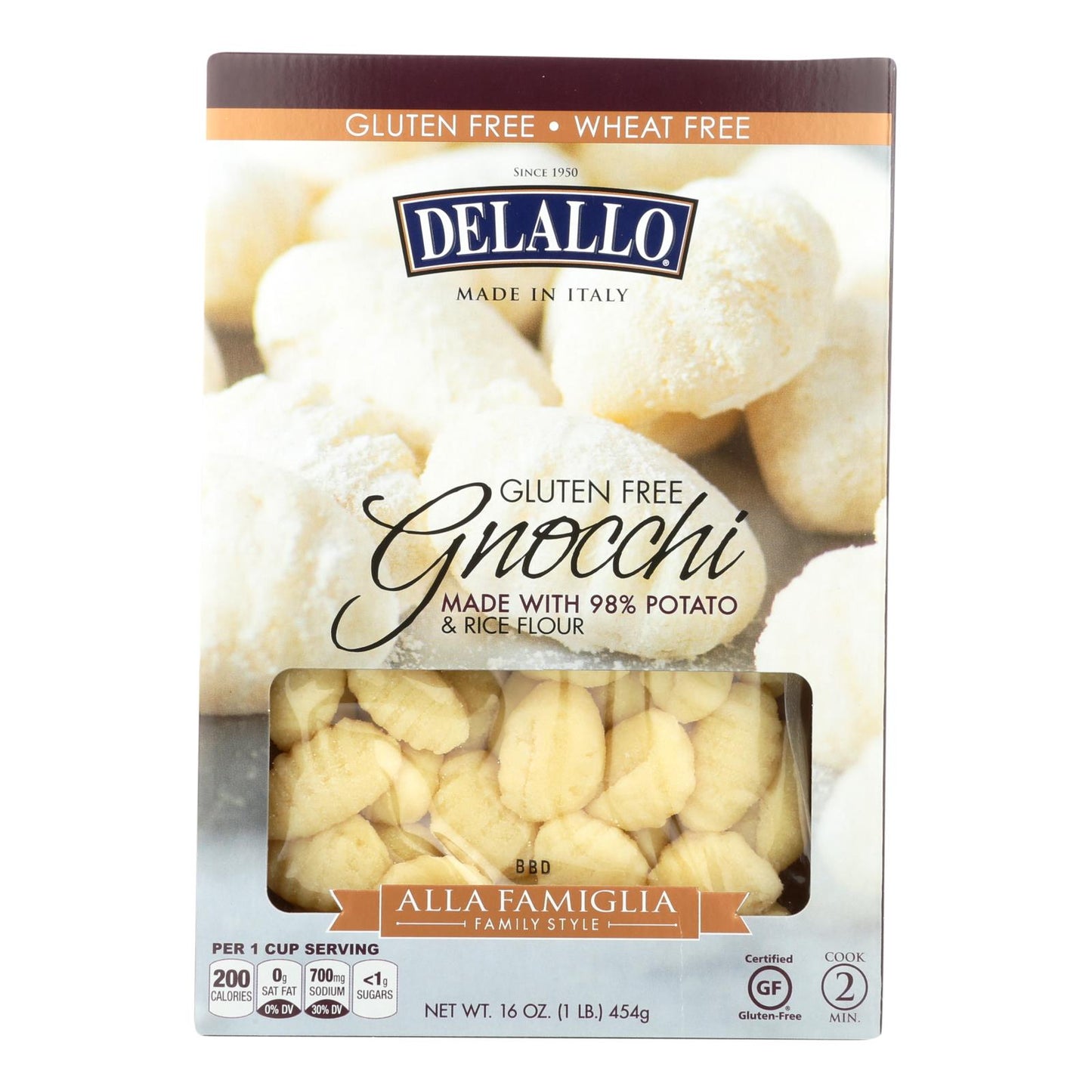 Ñoquis sin gluten Delallo - Caja de 6 - 16 oz