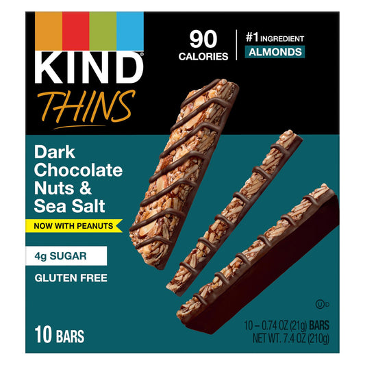 Kind - Thins Chocolate negro con nueces y sal marina - Caja de 6 - 7,40 oz