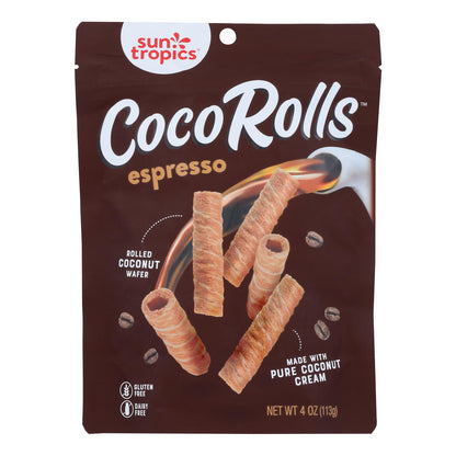 Sun Tropics Coco Rolls Espresso, barquillo de coco enrollado - Caja de 12 - 4 oz