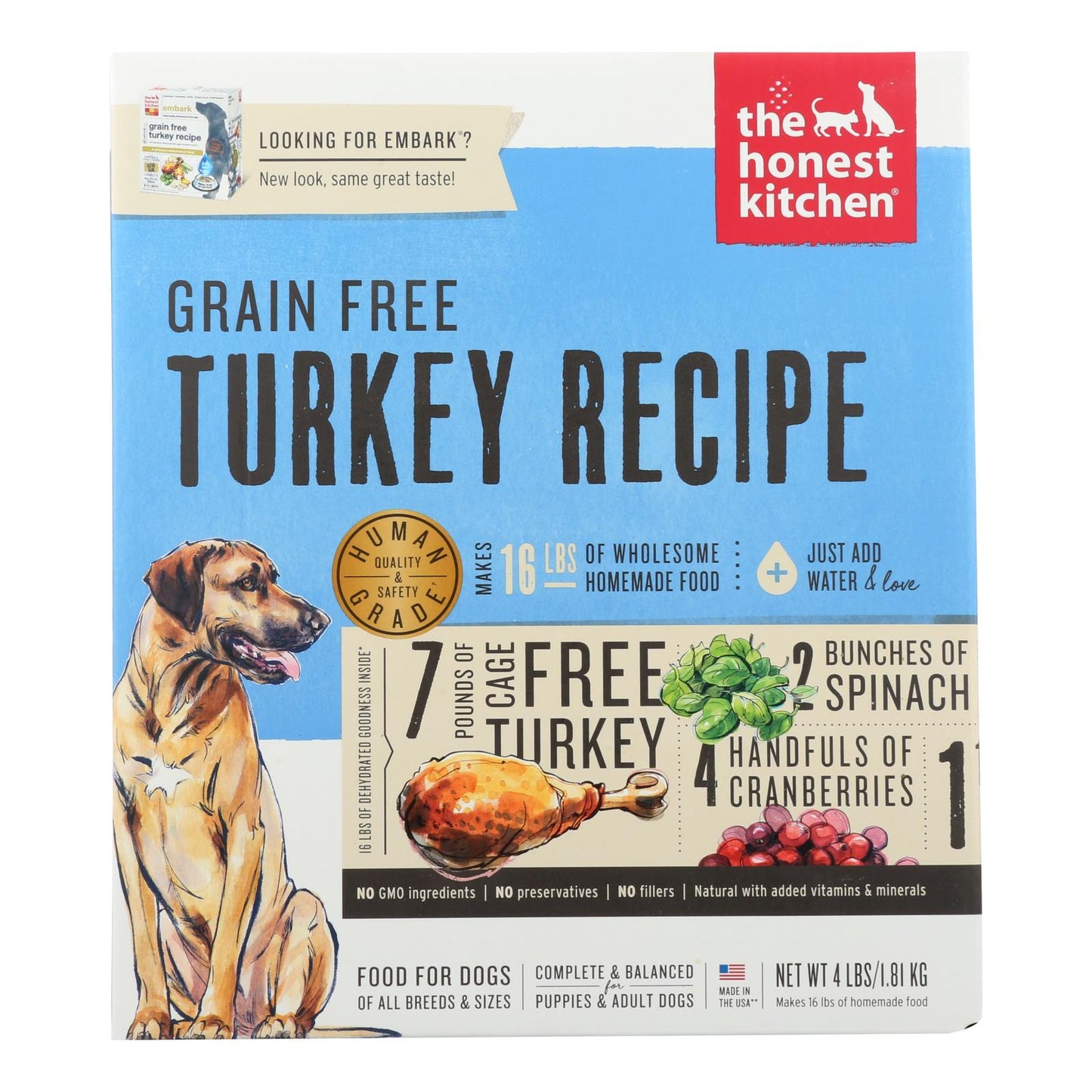 The Honest Kitchen Embark - Alimento para perros de pavo sin cereales - 4 lb.