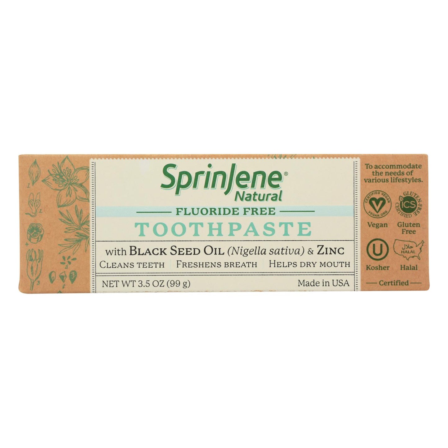 Sprinjene Natural - Pasta de dientes sin flúor - 1 unidad - 3,5 oz