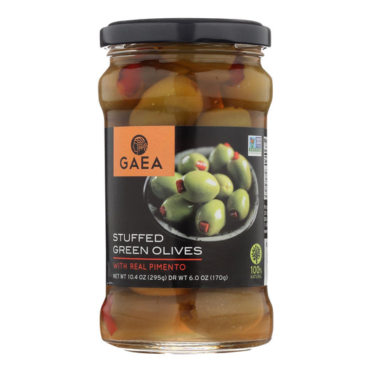 Aceitunas verdes rellenas de Gaea con pimiento real - Caja de 8 - 6 oz