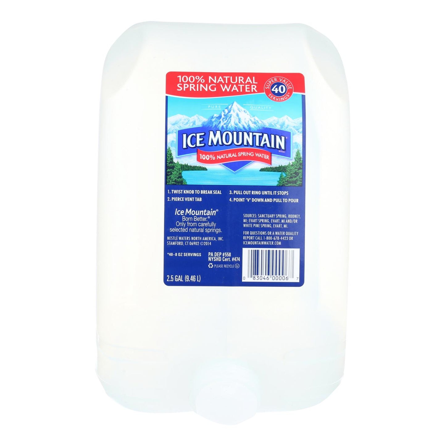 Agua de manantial 100 % natural Ice Mountain - Caja de 2 - 2,5 galones