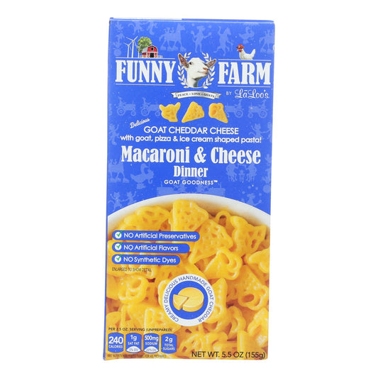 Cena de macarrones con queso cheddar y cabra de Funny Farm - Caja de 8 - 5,5 oz