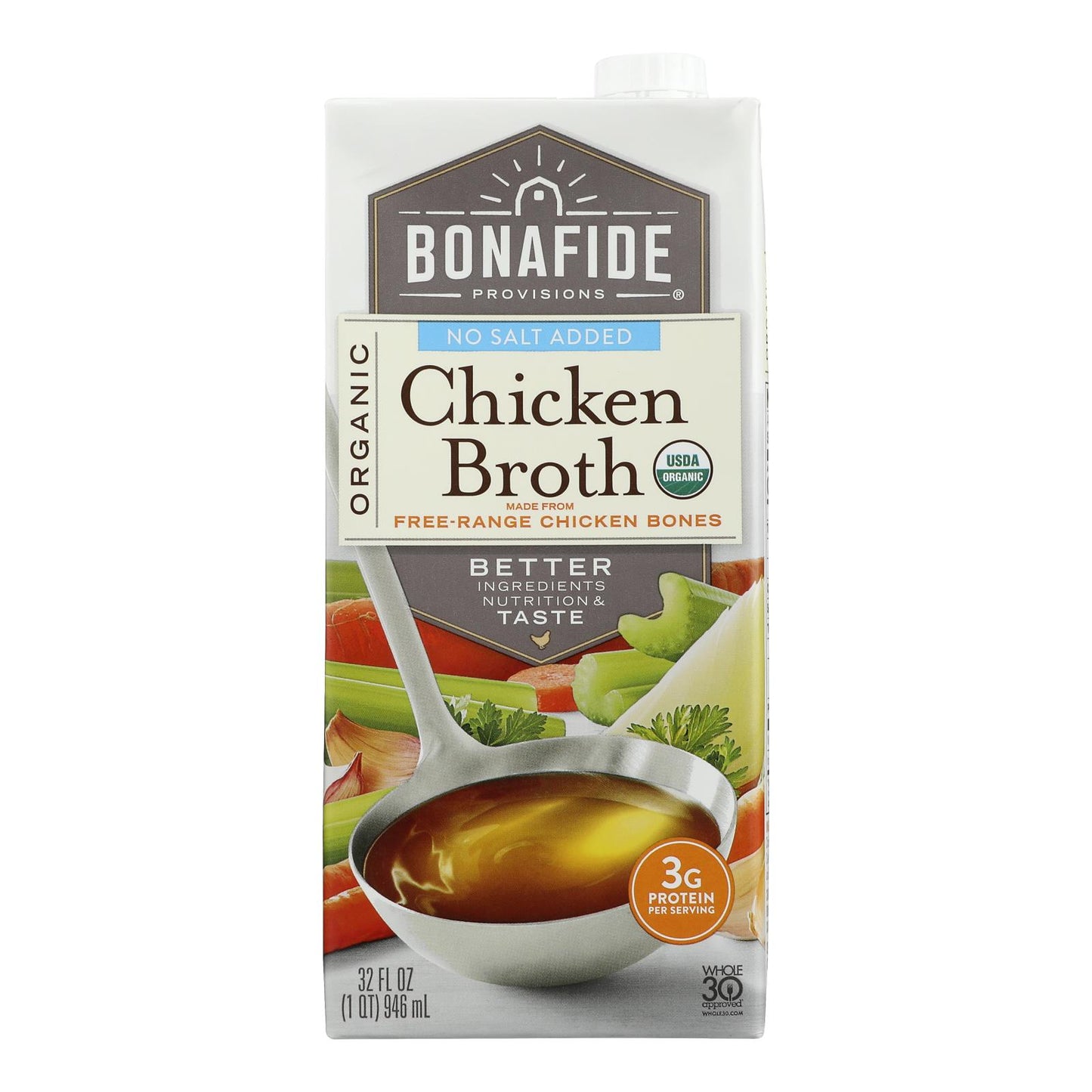 Bonafide Provisions - Caldo de pollo sin sal - Caja de 6 - 32 Fz