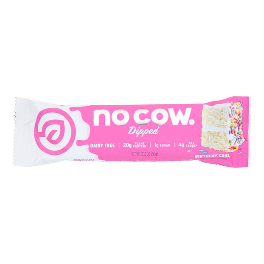 No Cow Bar - Pastel de cumpleaños bañado en chocolate - Caja de 12 - 2,12 oz