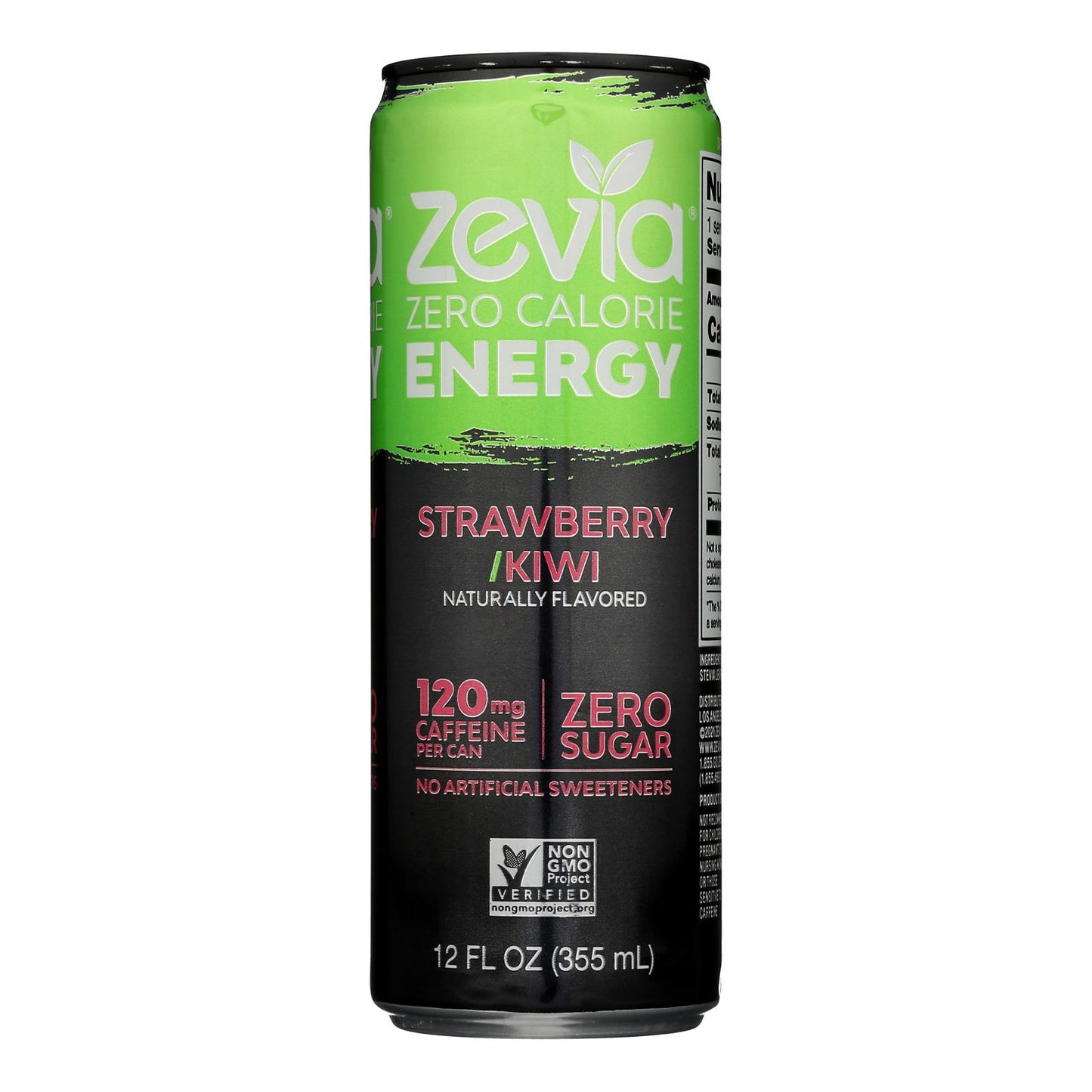 Zevia - Bebida energética con pajita de kiwi - Caja de 12 - 12 fz