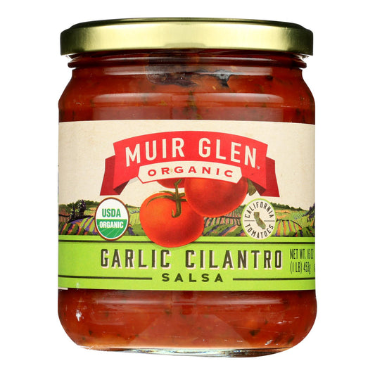 Salsa de cilantro y ajo mediano Muir Glen - Tomate - Caja de 12 - 16 oz.