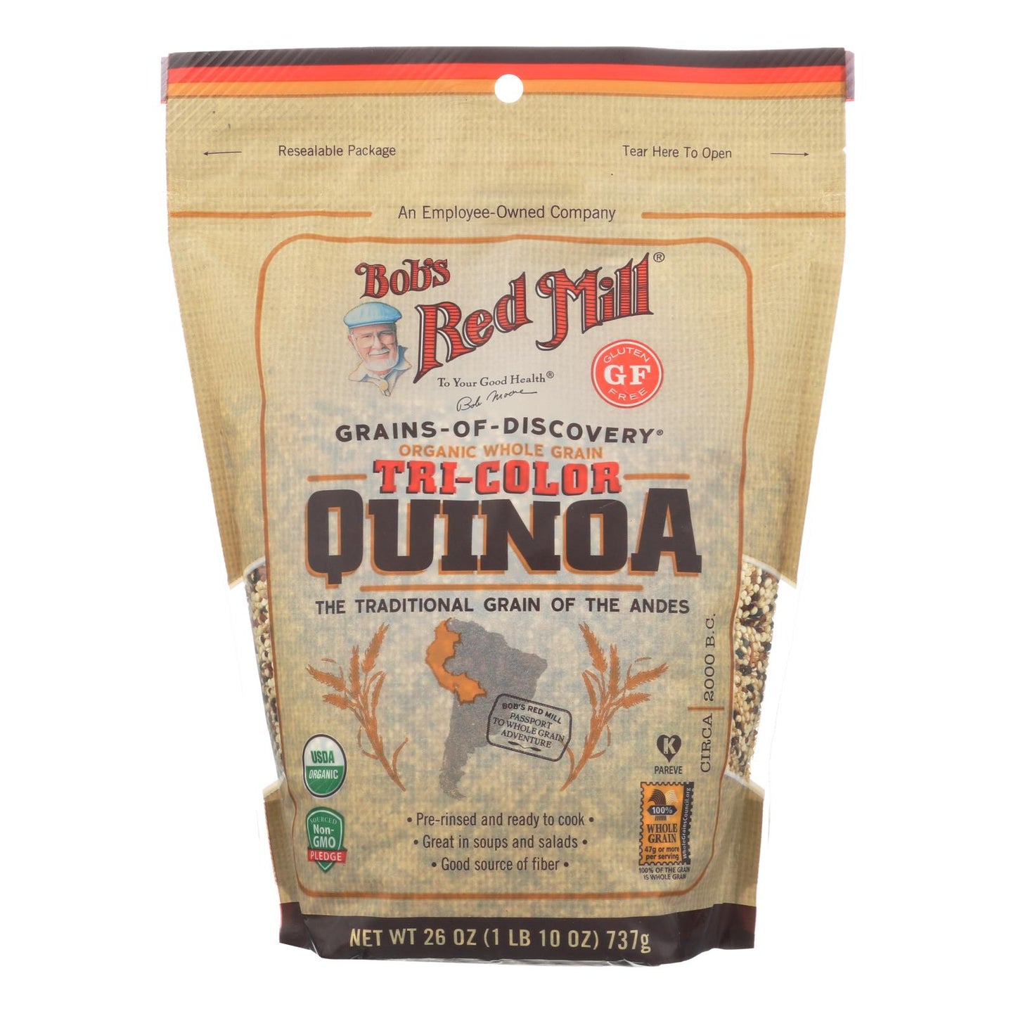 Quinoa tricolor de grano entero orgánica de Bob's Red Mill - Caja de 4 - 26 oz