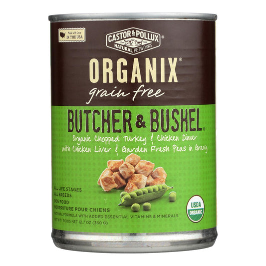 Alimento orgánico para perros adultos Castor and Pollux - Pavo y pollo picados - Caja de 12 - 12,7 oz.