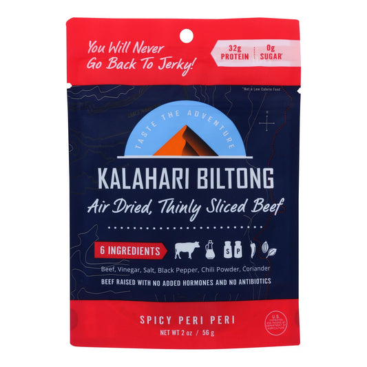 Carne de res en rodajas secada al aire, picante, biltong de Kalahari, peri peri, caja de 8, 2 oz