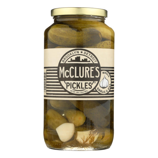 Pickles de McClure: encurtidos enteros con ajo y eneldo, caja de 6, 32 oz
