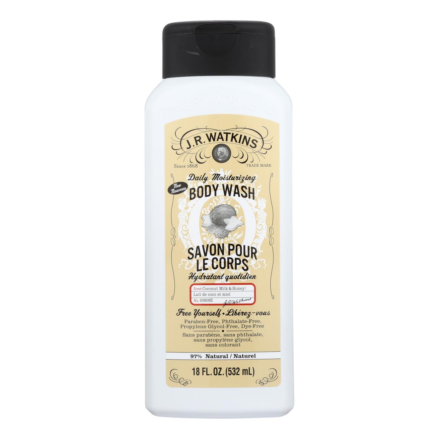 Gel de baño hidratante diario con leche de coco y miel de Jr Watkins - 1 unidad - 18 oz