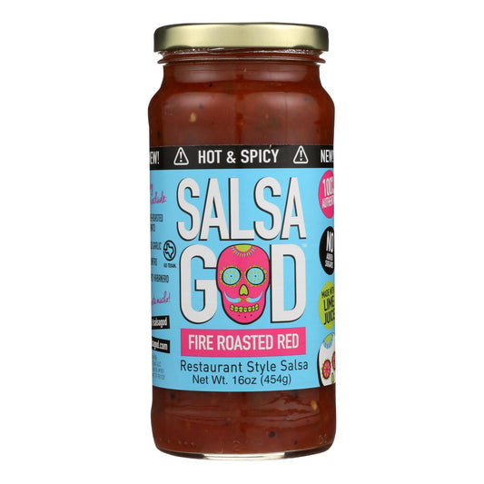 Salsa God Salsa roja asada al fuego picante - Caja de 6 - 16 oz