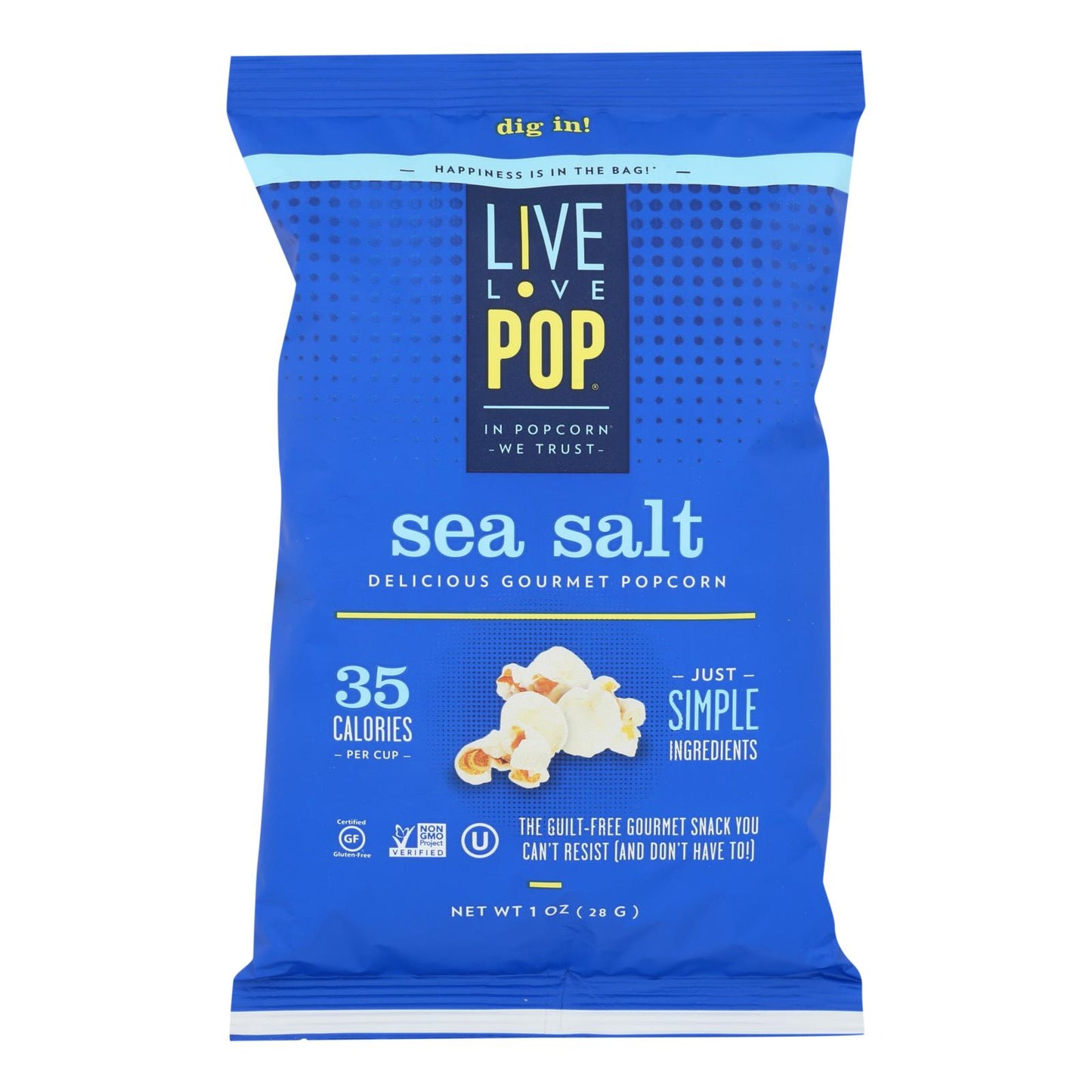 Live Love Pop - Palomitas de maíz con sal marina - Caja de 24 - 1.0 oz