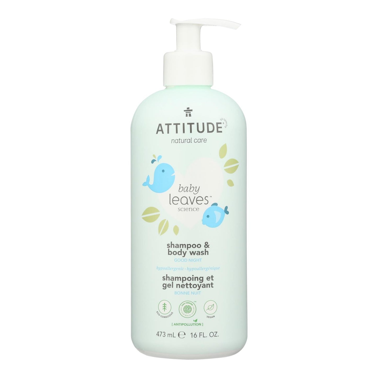 Attitude - Jabón líquido para bebés 2 en 1 Good Nite - 1 unidad de 1 a 16 oz