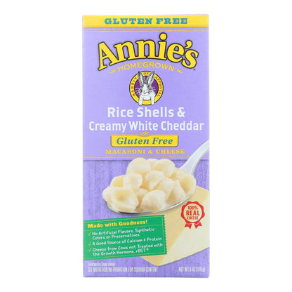 Macarrones con queso de cosecha propia de Annies - Cáscaras de arroz y queso cheddar blanco cremoso - Sin gluten - 6 oz - Caja de 12