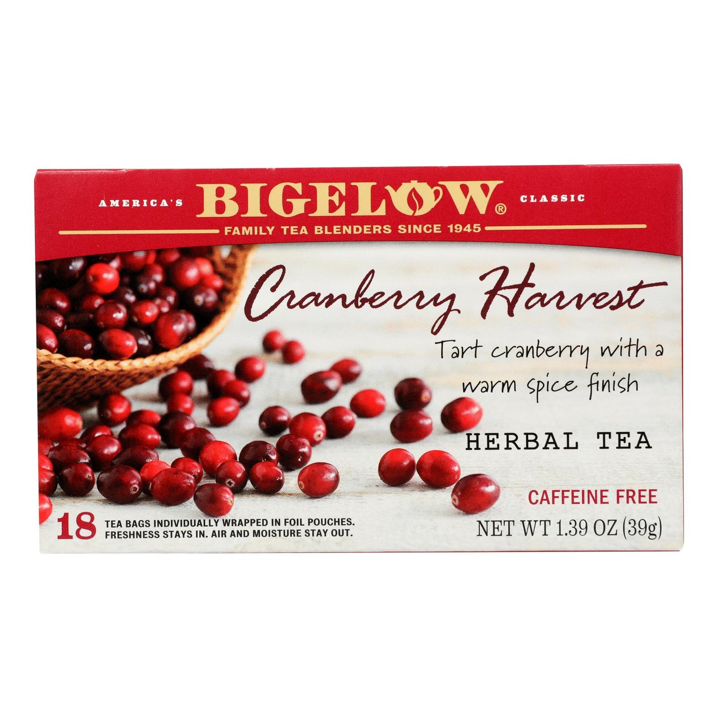 Bigelow Tea - Té de arándanos rojos - Caja de 6 - 18 bolsas