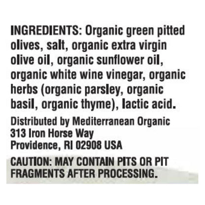 Aceitunas verdes deshuesadas orgánicas con hierbas del Mediterráneo - Caja de 12 - 2,5 oz