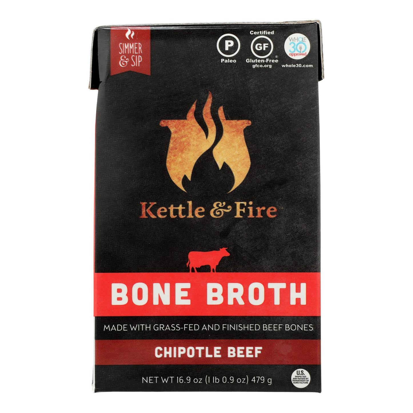 Caldo de huesos de res con salsa chipotle de Kettle And Fire, caja de 6, 16,9 oz