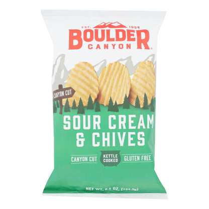 Boulder Canyon - Papas fritas cortadas en rodajas de Canyon, cocidas en olla, con crema agria y cebollino, caja de 12, 6,5 oz