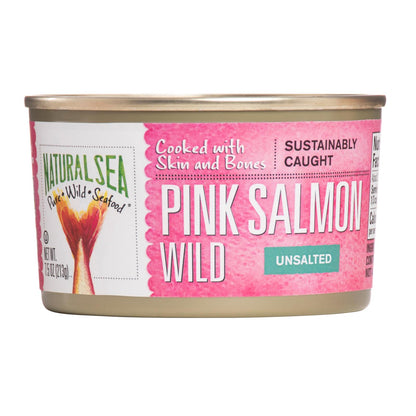 Salmón rosado salvaje de mar natural, sin sal - Caja de 12 - 7,5 oz