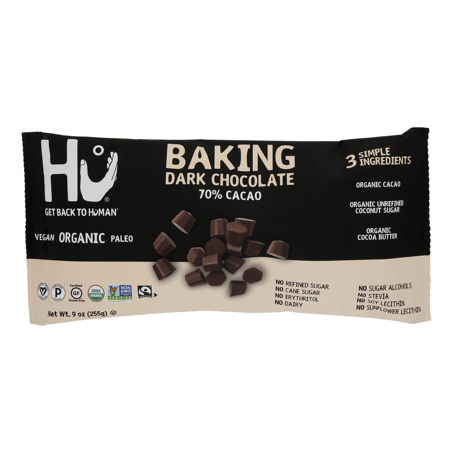 Hu - Chocolate negro con cobertura de cacao al 70 % - Caja de 6 a 9 oz
