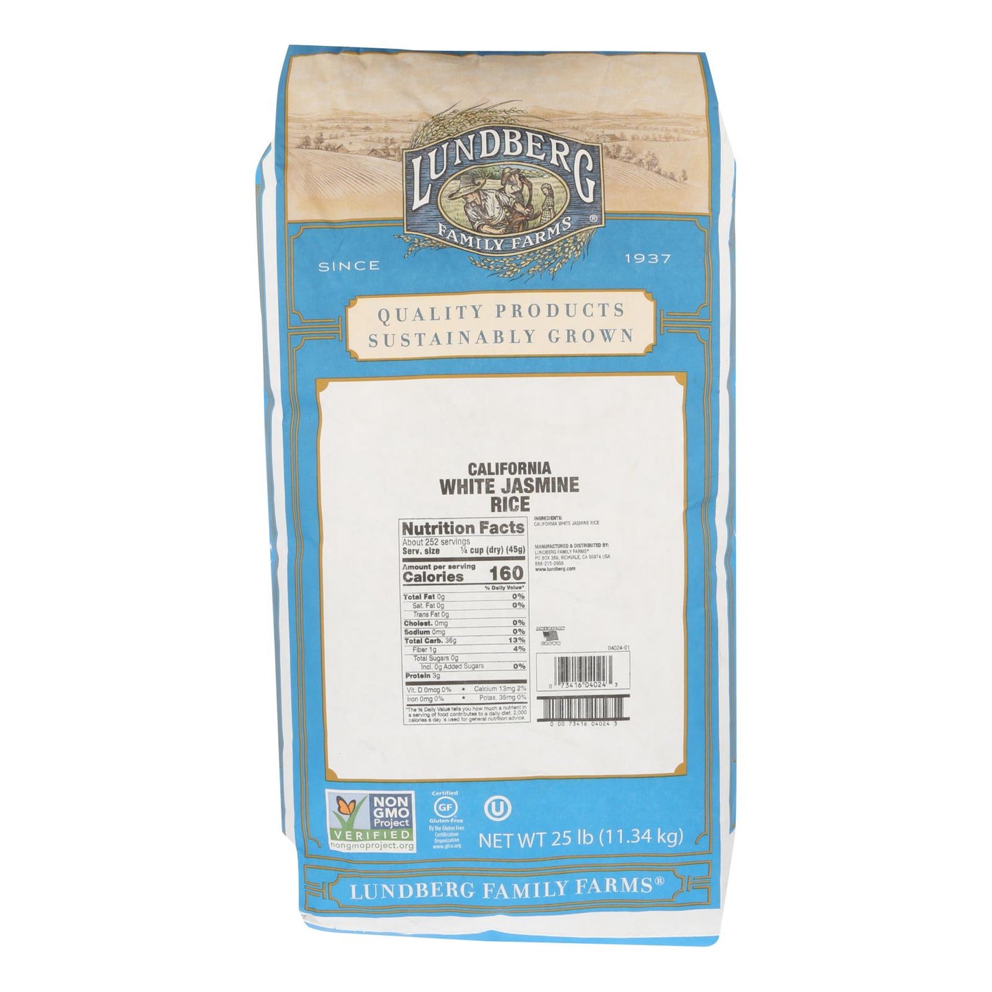 Arroz blanco jazmín de Lundberg Family Farms Ecofarmed - Artículo individual a granel - 25 lb