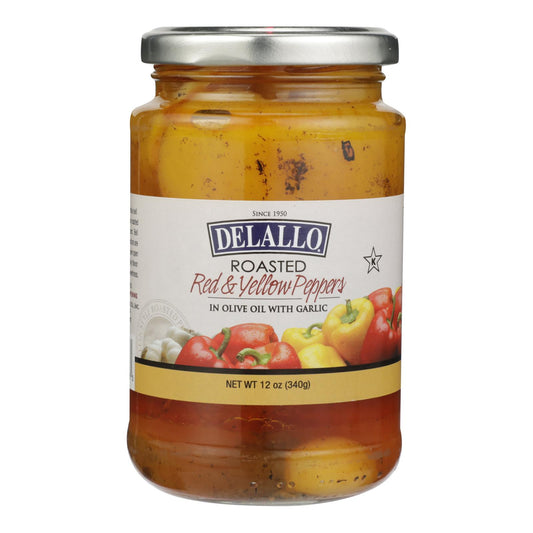 Delallo - Pimientos rojos y amarillos asados ​​con ajo - Caja de 12-12 oz