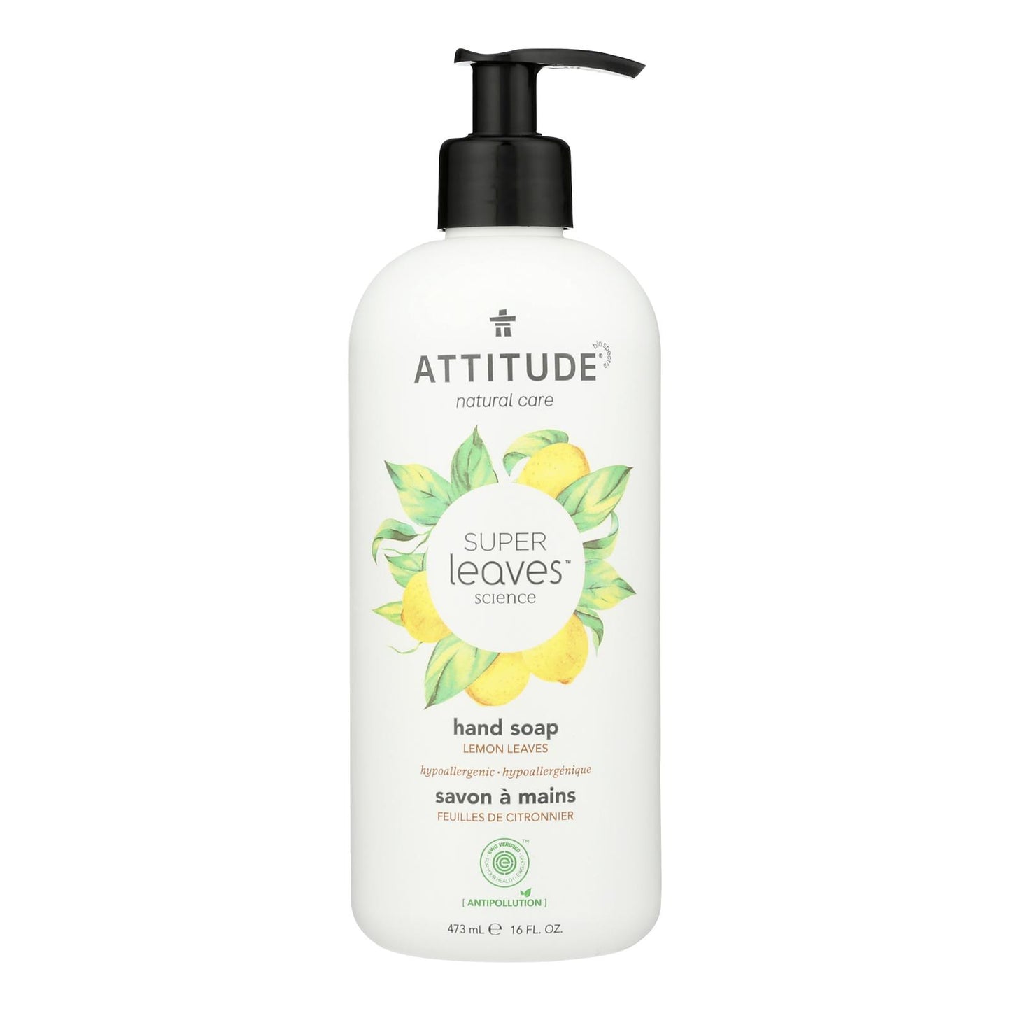 Attitude - Jabón de manos con hojas de limón - 1 unidad - 16 oz