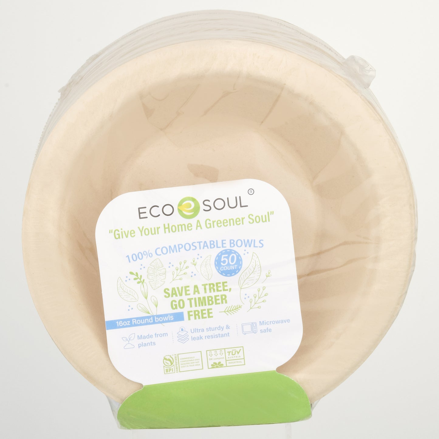 Ecosoul - Cuencos redondos de 16 oz de bagazo - Caja de 8 - 50 unidades