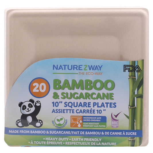 Naturezway - Placa Bmboo Sqr 10in 20ct - Caja de 12-20 ct