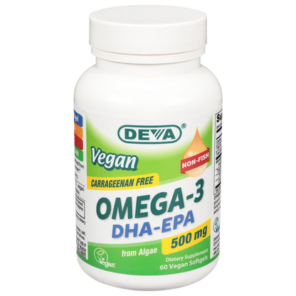 Vitaminas veganas Deva - Omega-3 Dha-epa 500 mg VGN - 1 unidad - 60 cápsulas