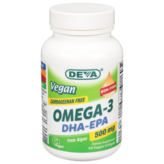 Vitaminas veganas Deva - Omega-3 Dha-epa 500 mg VGN - 1 unidad - 60 cápsulas