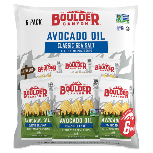 Boulder Canyon Natural Foods - Chips clásicos de sal marina y aceite de aguacate - Caja de 8 - 6 - 1.25 oz