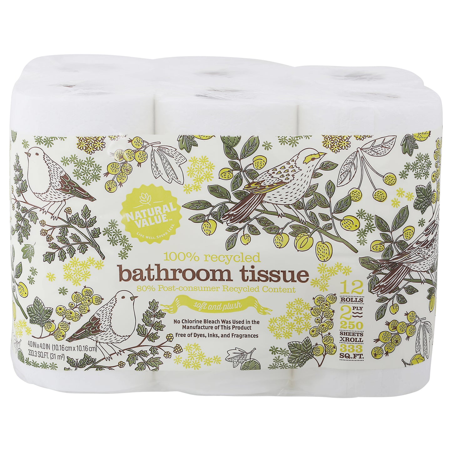 Natural Value - Bath Tissue 250sht - Case Of 8 - 12 Pk