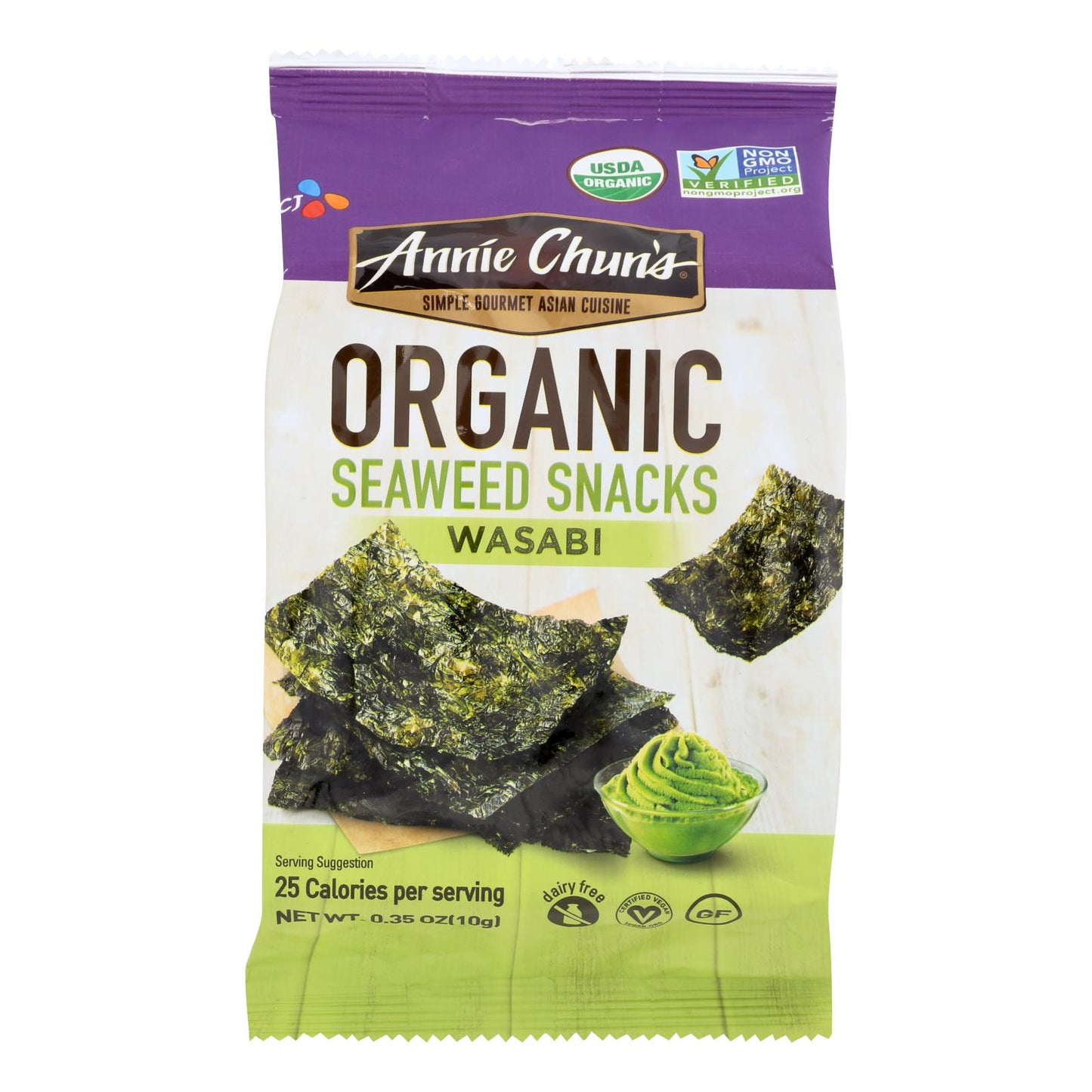 Snacks de algas orgánicas Wasabi de Annie Chun - Caja de 12 - 0,35 oz.