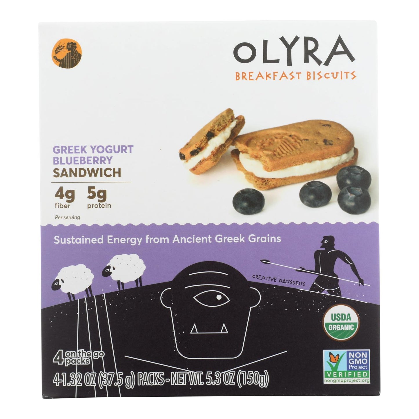 Olyra - Galletas tipo sándwich para el desayuno con yogur griego y arándanos - Caja de 6 - 5,3 oz