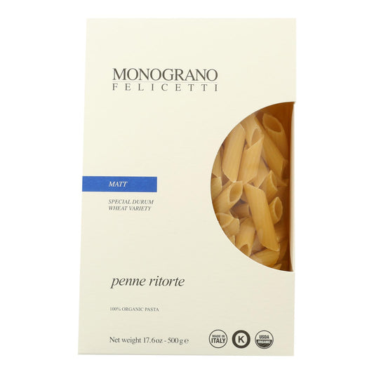 Monograno - Penne Ritorte Orgánico Mate - Caja De 8 - 17.64 Oz