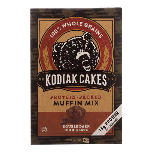 Mezcla para muffins con alto contenido proteico de chocolate amargo doble Power Bake de Kodiak Cakes - Caja de 6 - 14 oz