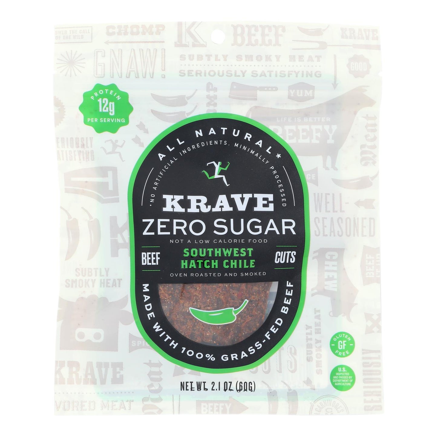 Krave - Carne de res Jrky sin azúcar Swest Hatch - Caja de 8 - 2,1 oz