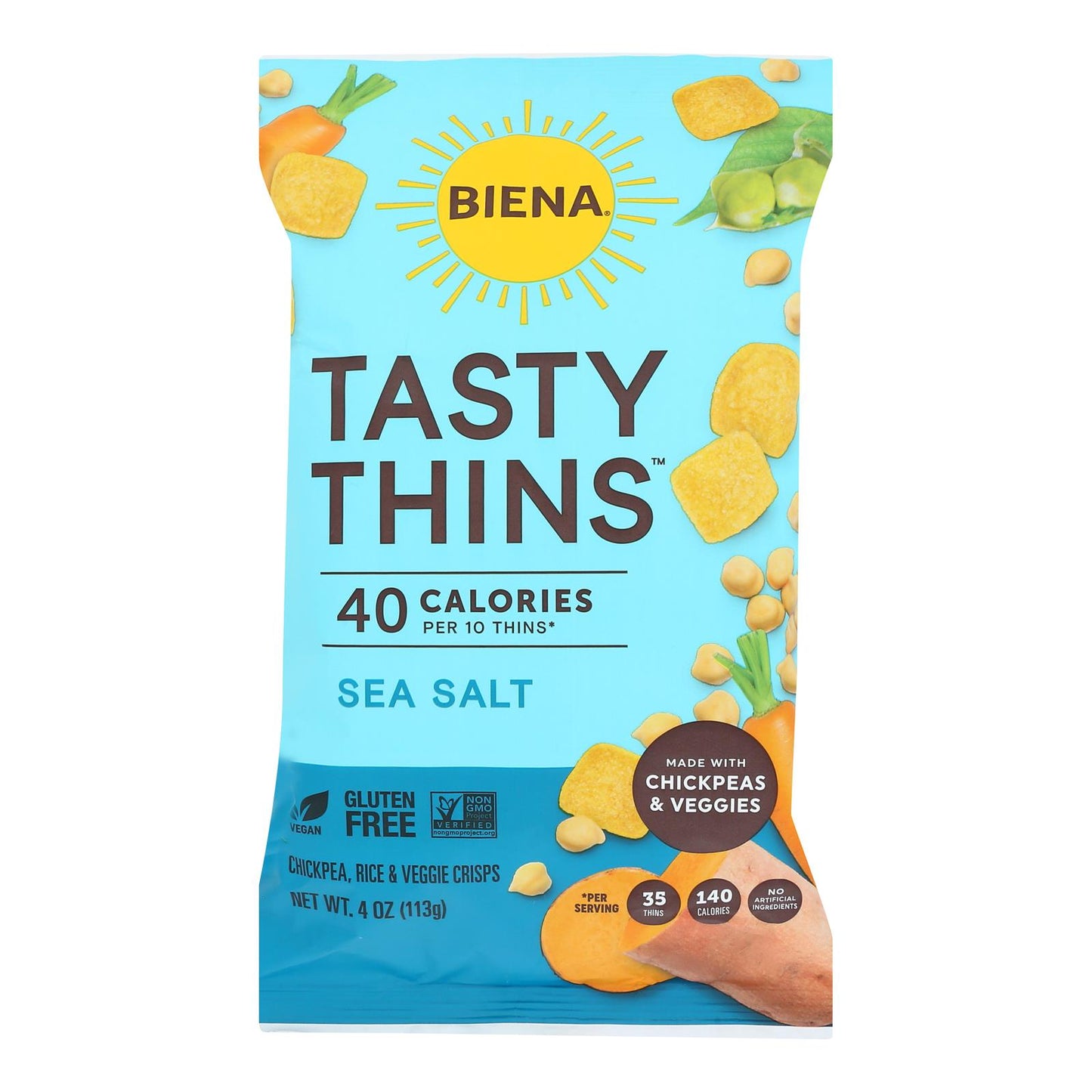 Biena Llc - Sal marina Tasty Thins - Caja de 12 - 4 oz