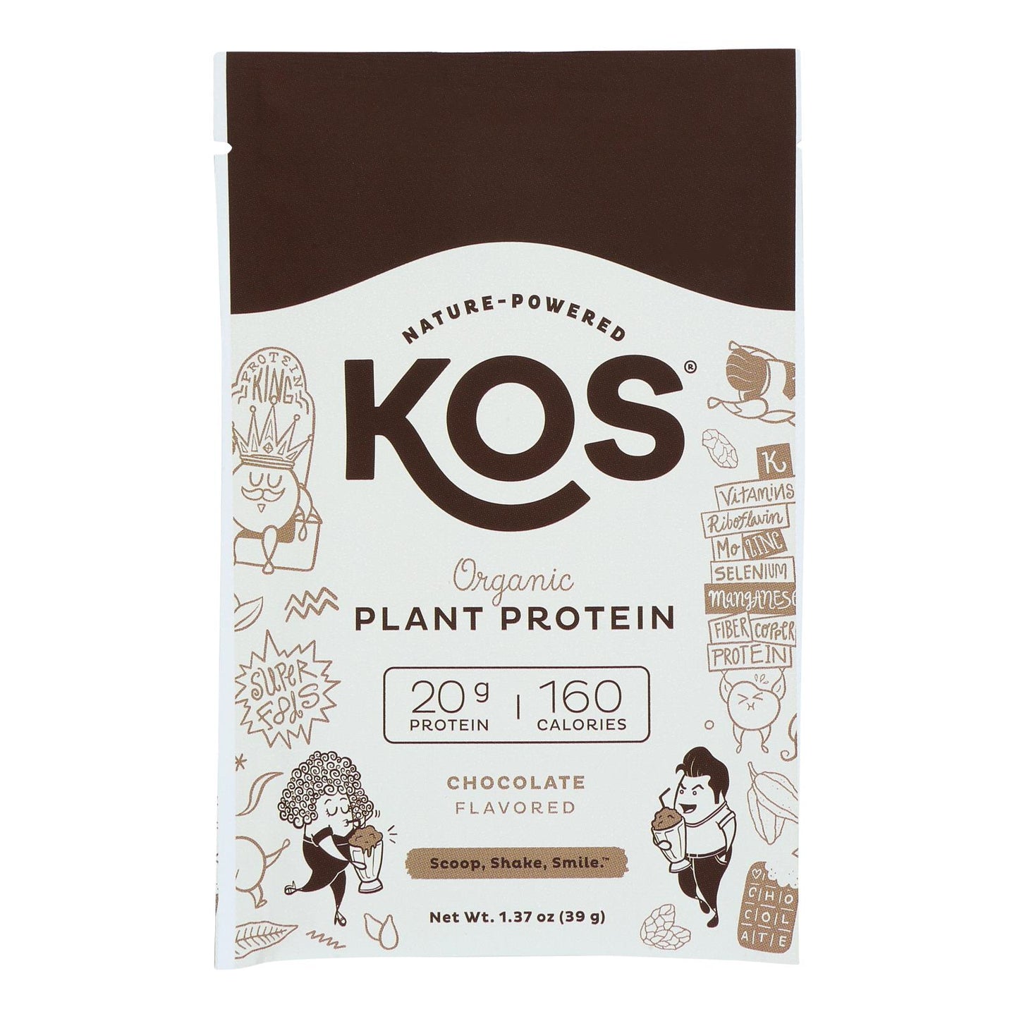 Kos - Proteína en polvo sabor chocolate individual - Caja de 12 - 1,37 oz