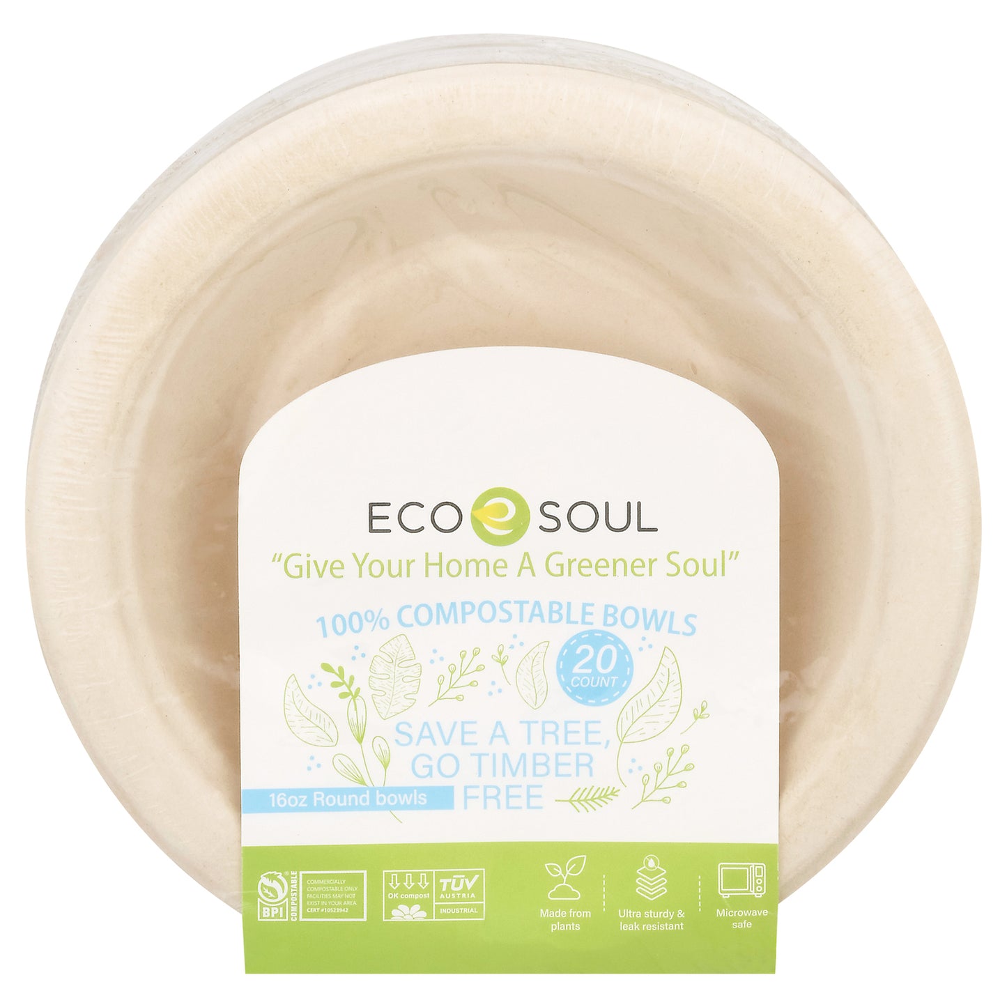 Ecosoul - Cuencos redondos de 16 oz de bagazo - Caja de 8-20 unidades