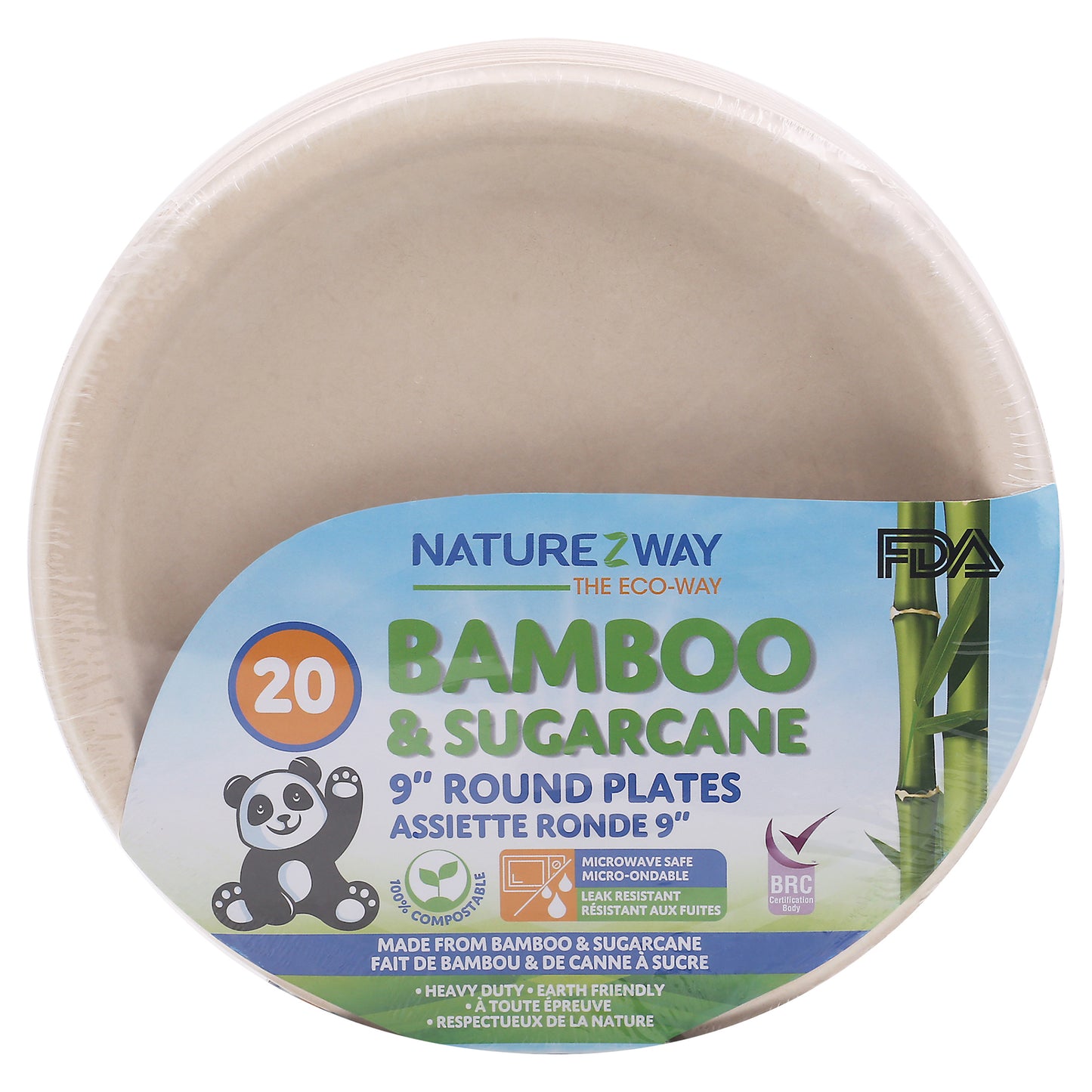 Naturezway - Placa Bmboo Rnd 9in 20ct - Caja de 12-20 ct