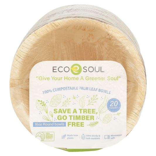 Ecosoul - Tazones redondos de 16 oz con forma de hoja de palma - Caja de 8-20 unidades