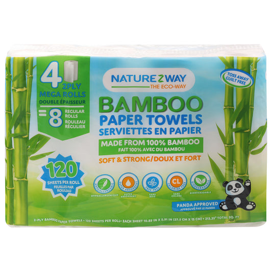 Naturezway - Toalla de bambú de 2 capas - Caja de 8 - 4 unidades