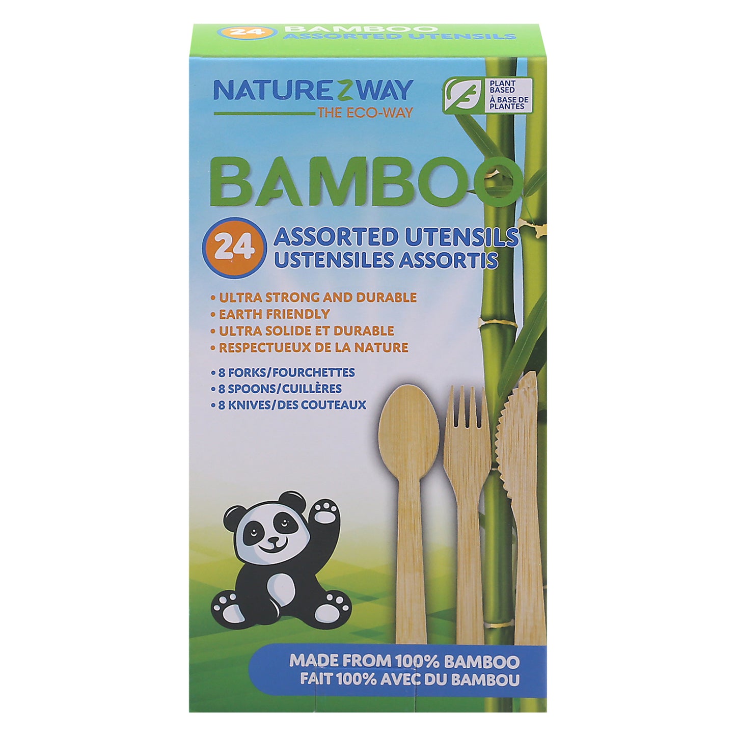 Naturezway - Surtido de cubiertos de bambú para exhibir - Caja de 24 - 24 unidades
