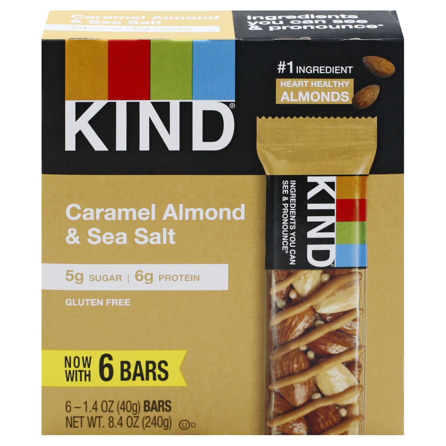 Kind - Barra de caramelo con almendras y sal marina - Caja de 10-6/1.4 oz