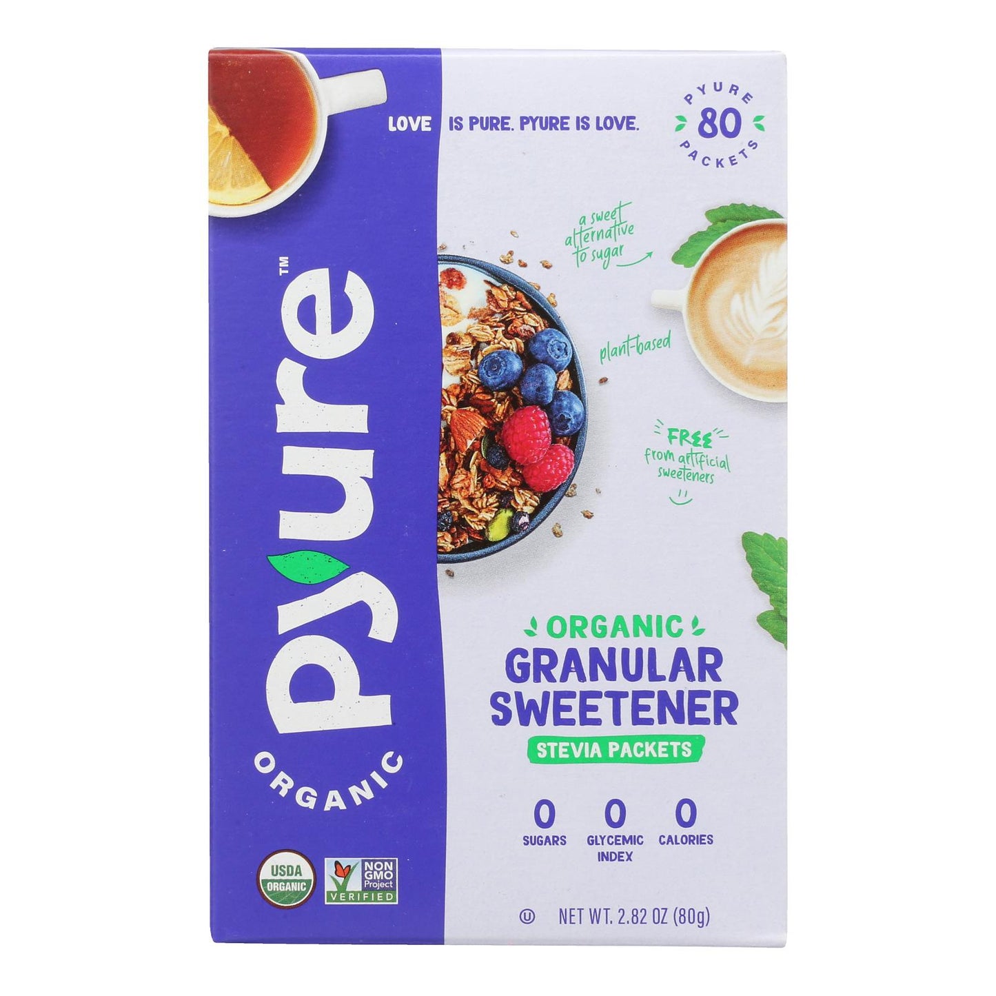 Edulcorante granulado de stevia orgánica de la marca Pyure - Caja de 6 - 2,82 oz